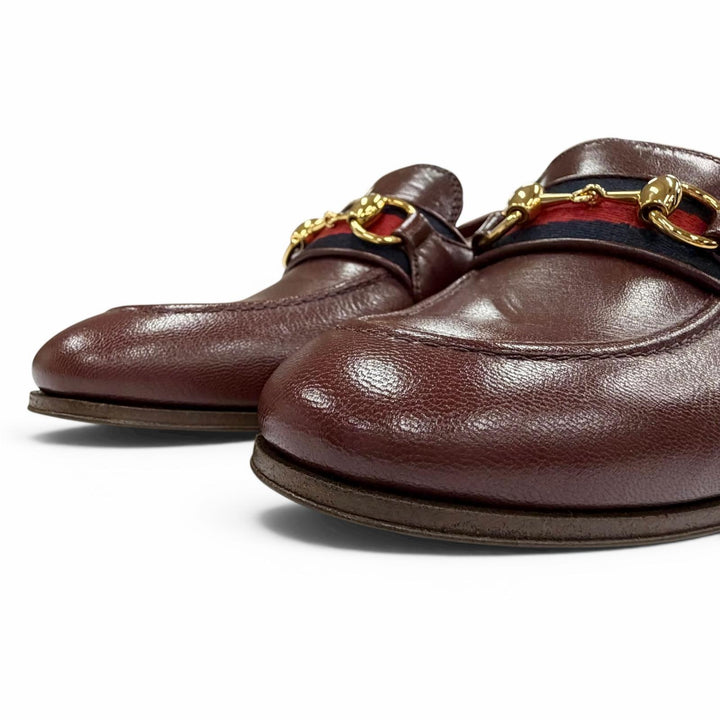 未使用品△GUCCI グッチ 660819 ウェブライン ホースビット レザー ローファー ボルドー ゴールド 35.5 伊製 レディース 箱・保存袋付き