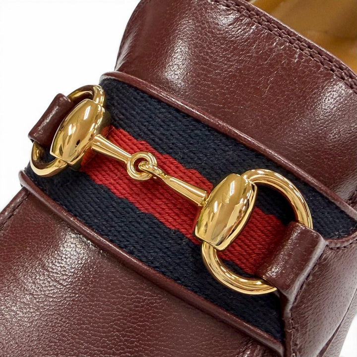 未使用品△GUCCI グッチ 660819 ウェブライン ホースビット レザー ローファー ボルドー ゴールド 35.5 伊製 レディース 箱・保存袋付き