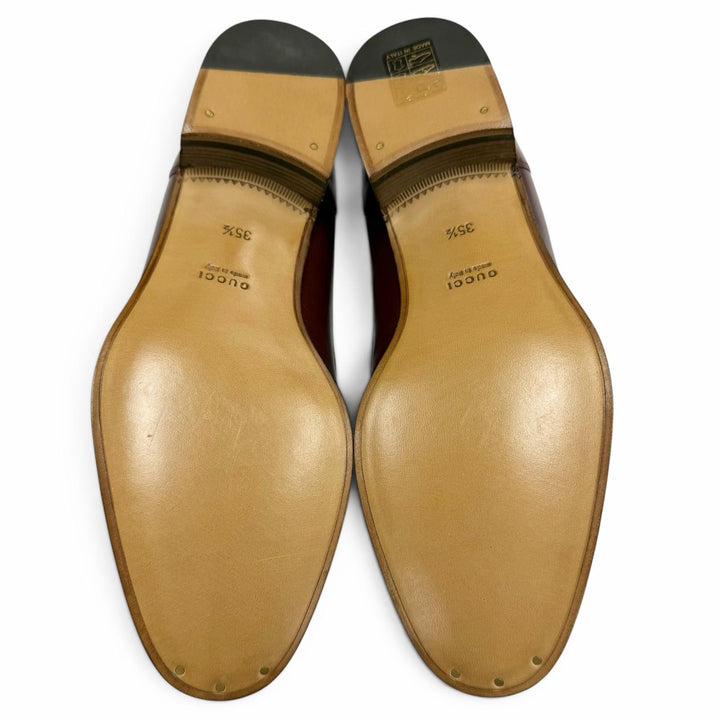 未使用品△GUCCI グッチ 660819 ウェブライン ホースビット レザー ローファー ボルドー ゴールド 35.5 伊製 レディース 箱・保存袋付き