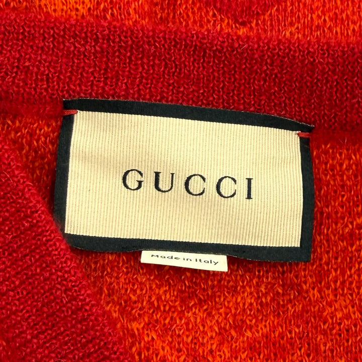 極美品★GUCCI グッチ 22SS 650397 モヘア混 ロゴデザイン チェック柄 Vネック ニット ベスト オレンジ レッド XXS イタリア製 正規品
