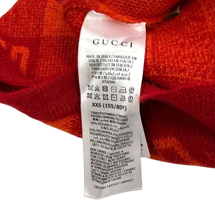 極美品★GUCCI グッチ 22SS 650397 モヘア混 ロゴデザイン チェック柄 Vネック ニット ベスト オレンジ レッド XXS イタリア製 正規品