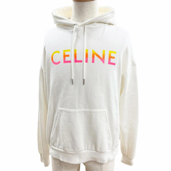極美品□CELINE セリーヌ 22AW 2Y753670Q グラデーションロゴ ルーズフーディー プルオーバーパーカー ホワイト S イタリア製 正規品