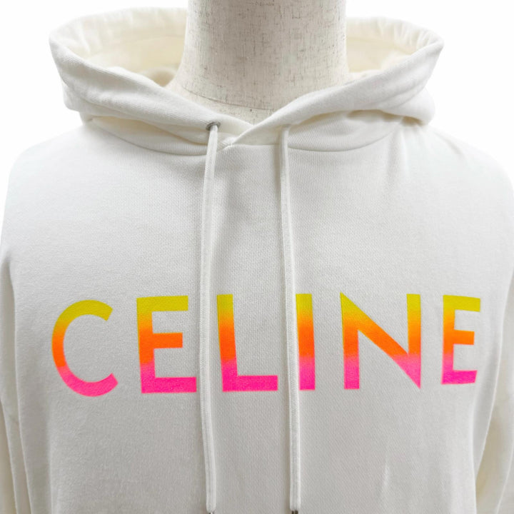 極美品□CELINE セリーヌ 22AW 2Y753670Q グラデーションロゴ ルーズフーディー プルオーバーパーカー ホワイト S イタリア製 正規品