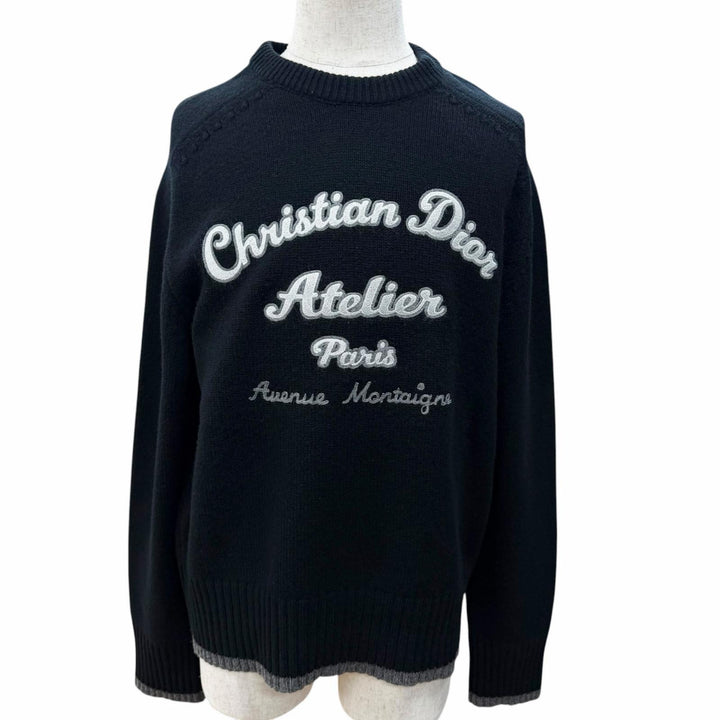 美品□DIOR ディオール オム 213M640AT298 ウール ATELIER アトリエ刺繍 ロングスリーブ セーター ブラック グレー M イタリア製 正規品