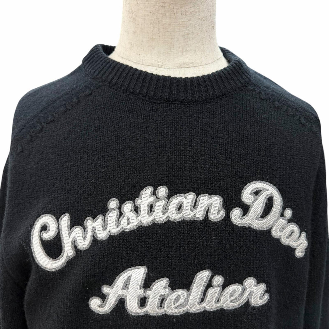 美品□DIOR ディオール オム 213M640AT298 ウール ATELIER アトリエ刺繍 ロングスリーブ セーター ブラック グレー M イタリア製 正規品