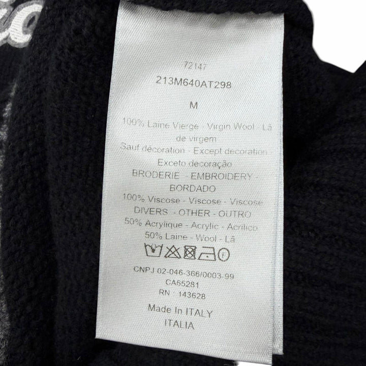 美品□DIOR ディオール オム 213M640AT298 ウール ATELIER アトリエ刺繍 ロングスリーブ セーター ブラック グレー M イタリア製 正規品
