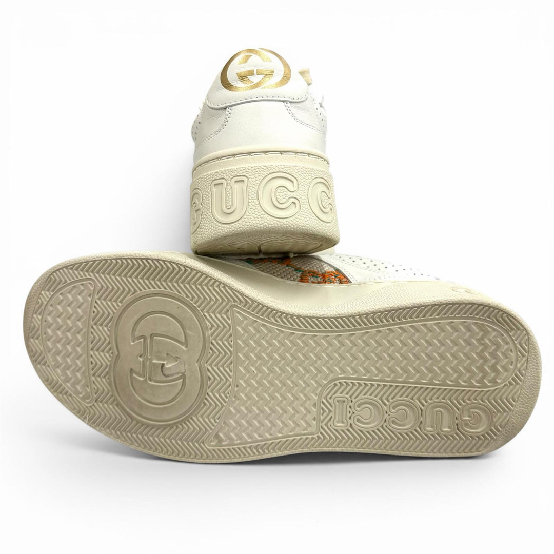 極美品★GUCCI グッチ 670408 ロゴデザイン 柄GG レースアップ レザー スニーカー マルチ 35 イタリア製 レディース 箱・保存袋付き