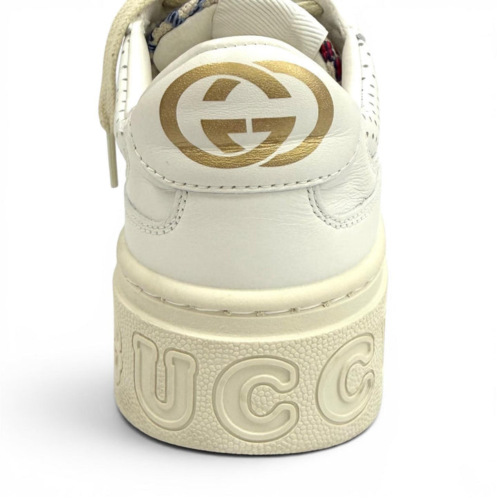 極美品★GUCCI グッチ 670408 ロゴデザイン 柄GG レースアップ レザー スニーカー マルチ 35 イタリア製 レディース 箱・保存袋付き