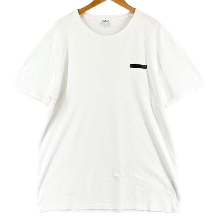 美品▲BERLUTI ベルルッティ コットン100% 牛革 レザーパッチ クルーネック 半袖Ｔシャツ ホワイト XL イタリア製 正規品 メンズ