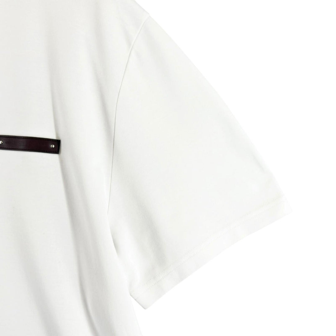 美品▲BERLUTI ベルルッティ コットン100% 牛革 レザーパッチ クルーネック 半袖Ｔシャツ ホワイト XL イタリア製 正規品 メンズ