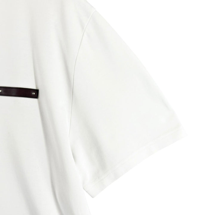 美品▲BERLUTI ベルルッティ コットン100% 牛革 レザーパッチ クルーネック 半袖Ｔシャツ ホワイト XL イタリア製 正規品 メンズ