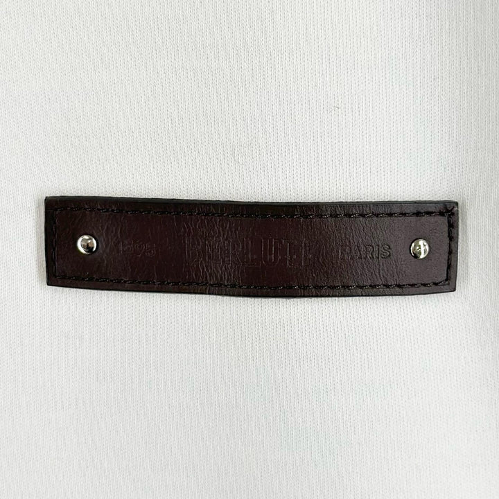 美品▲BERLUTI ベルルッティ コットン100% 牛革 レザーパッチ クルーネック 半袖Ｔシャツ ホワイト XL イタリア製 正規品 メンズ