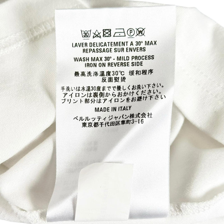 美品▲BERLUTI ベルルッティ コットン100% 牛革 レザーパッチ クルーネック 半袖Ｔシャツ ホワイト XL イタリア製 正規品 メンズ