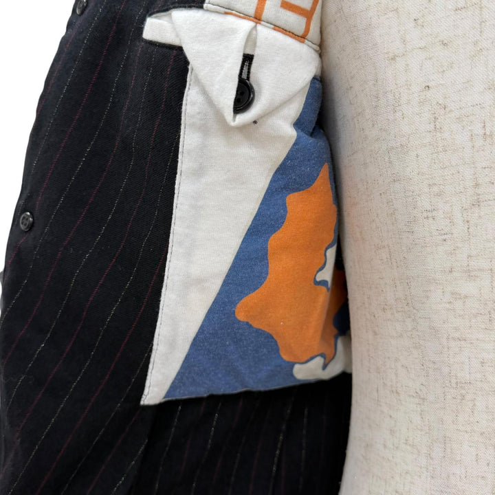 美品▼COMME des GARCONS HOMME PLUS コムデギャルソンオムプリュス PH-J028 チャイナパネル ストライプ柄 アシンメトリージャケット XS