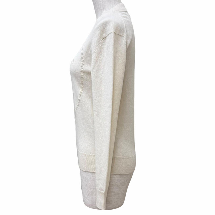 極美品★HERMES エルメス 24AW 2604D1 カシミヤ100％ Hリフト クルーネック 長袖 ニット アイボリー 36 英国製 正規品 レディース