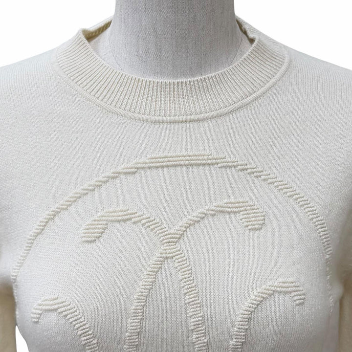 極美品★HERMES エルメス 24AW 2604D1 カシミヤ100％ Hリフト クルーネック 長袖 ニット アイボリー 36 英国製 正規品 レディース