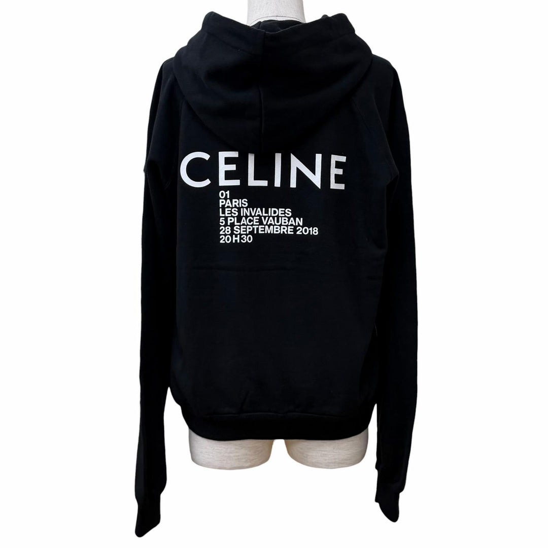 極美品★CELINE セリーヌ 2Y005632E コットン100％ インビテーション バックロゴ パーカー ブラック XS 日本製 正規品 レディース