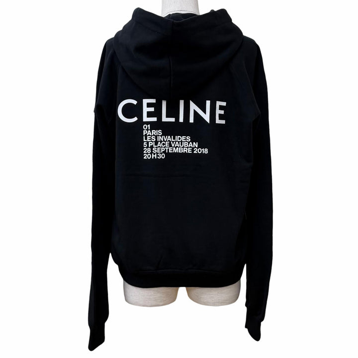 極美品★CELINE セリーヌ 2Y005632E コットン100％ インビテーション バックロゴ パーカー ブラック XS 日本製 正規品 レディース