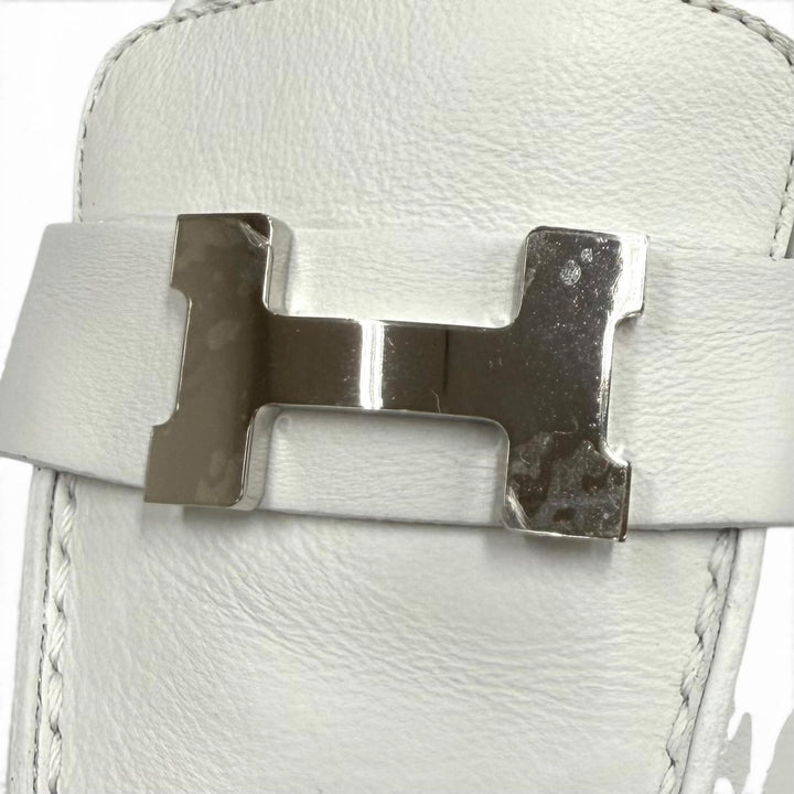 未使用品★HERMES エルメス モカシン パリ シルバー金具 H金具付 レザー ローファー ホワイト 36 イタリア製 レディース 箱・保存袋付き