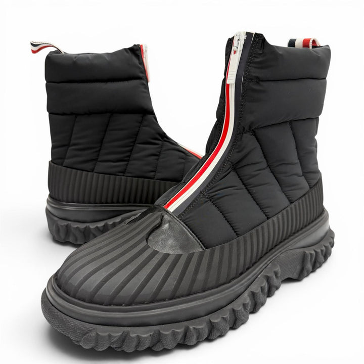 未使用品▼THOM BROWNE トムブラウン MFB209A QUIL TED ZIP UP DUCK BOOT ナイロン レザー ZIPUP ショートブーツ ブラック US6/EU39 箱付