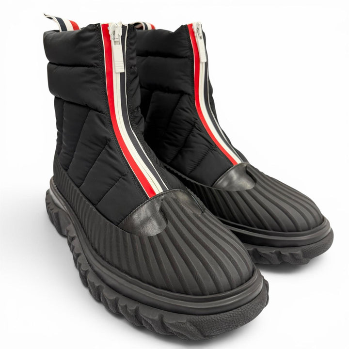 未使用品▼THOM BROWNE トムブラウン MFB209A QUIL TED ZIP UP DUCK BOOT ナイロン レザー ZIPUP ショートブーツ ブラック US6/EU39 箱付