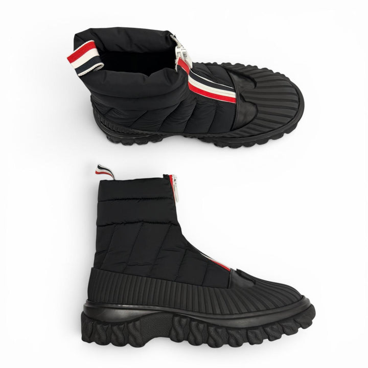 未使用品▼THOM BROWNE トムブラウン MFB209A QUIL TED ZIP UP DUCK BOOT ナイロン レザー ZIPUP ショートブーツ ブラック US6/EU39 箱付