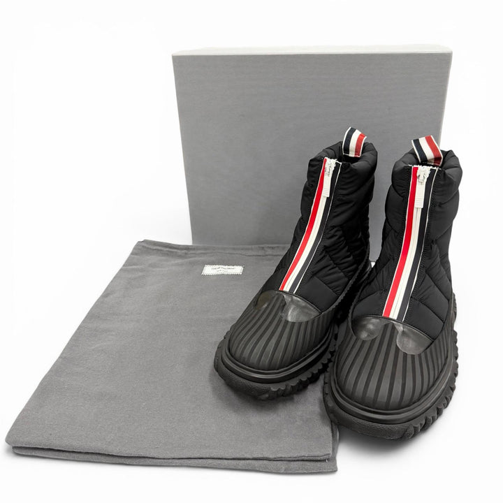 未使用品▼THOM BROWNE トムブラウン MFB209A QUIL TED ZIP UP DUCK BOOT ナイロン レザー ZIPUP ショートブーツ ブラック US6/EU39 箱付