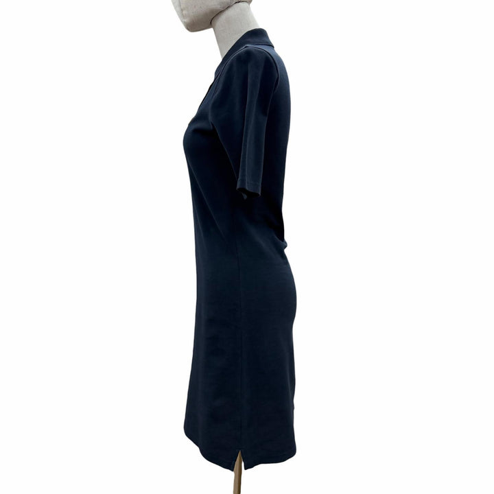 美品◇PRADA プラダ 24SS 33594 コットン100％ トライアングルロゴプレート付 ピケドレス ワンピース ネイビー 36 正規品 レディース