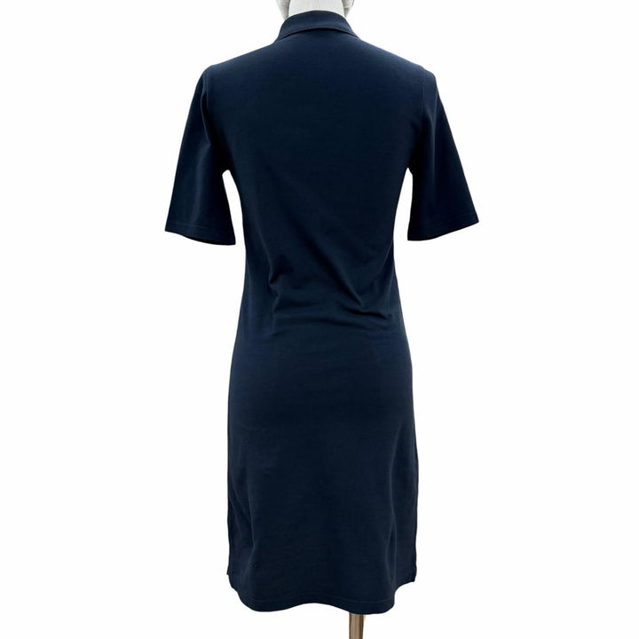 美品◇PRADA プラダ 24SS 33594 コットン100％ トライアングルロゴプレート付 ピケドレス ワンピース ネイビー 36 正規品 レディース