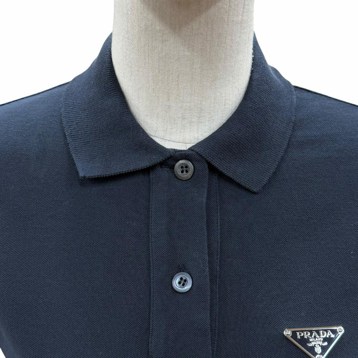 美品◇PRADA プラダ 24SS 33594 コットン100％ トライアングルロゴプレート付 ピケドレス ワンピース ネイビー 36 正規品 レディース