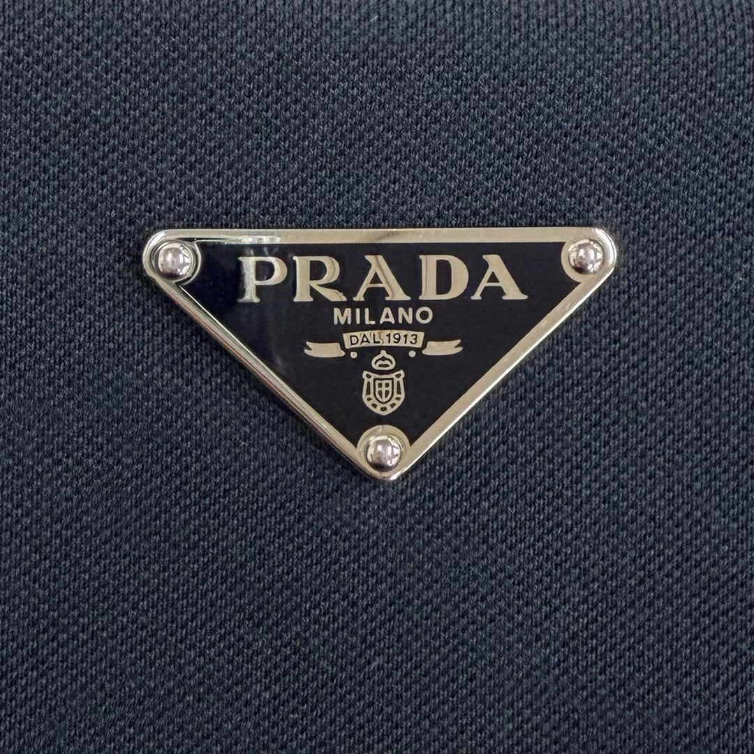 美品◇PRADA プラダ 24SS 33594 コットン100％ トライアングルロゴプレート付 ピケドレス ワンピース ネイビー 36 正規品 レディース