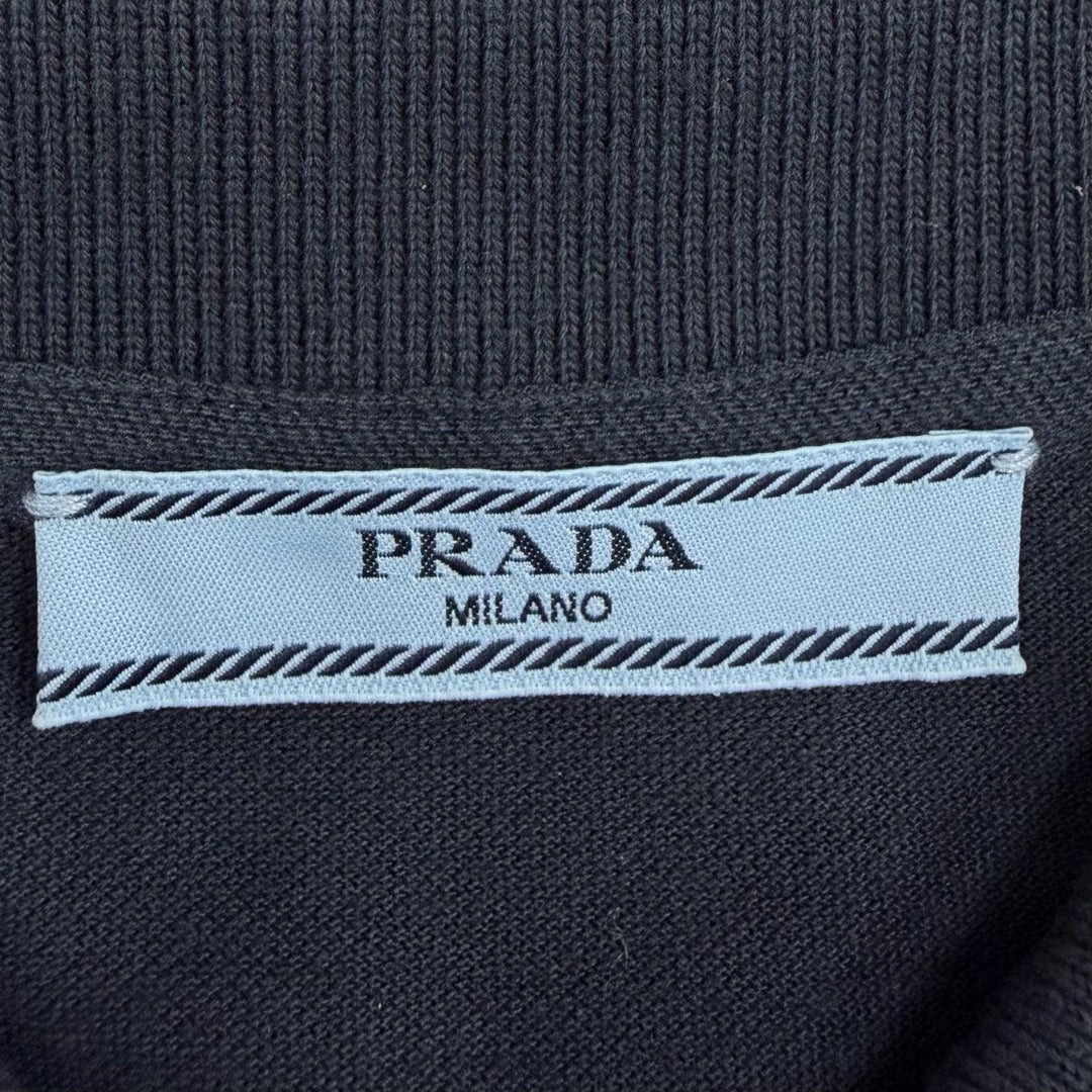 美品◇PRADA プラダ 24SS 33594 コットン100％ トライアングルロゴプレート付 ピケドレス ワンピース ネイビー 36 正規品 レディース