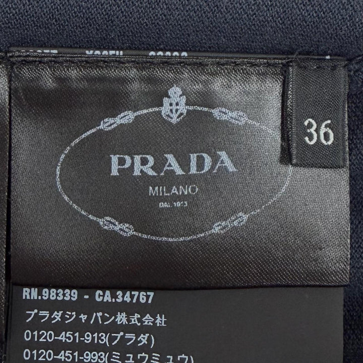 美品◇PRADA プラダ 24SS 33594 コットン100％ トライアングルロゴプレート付 ピケドレス ワンピース ネイビー 36 正規品 レディース