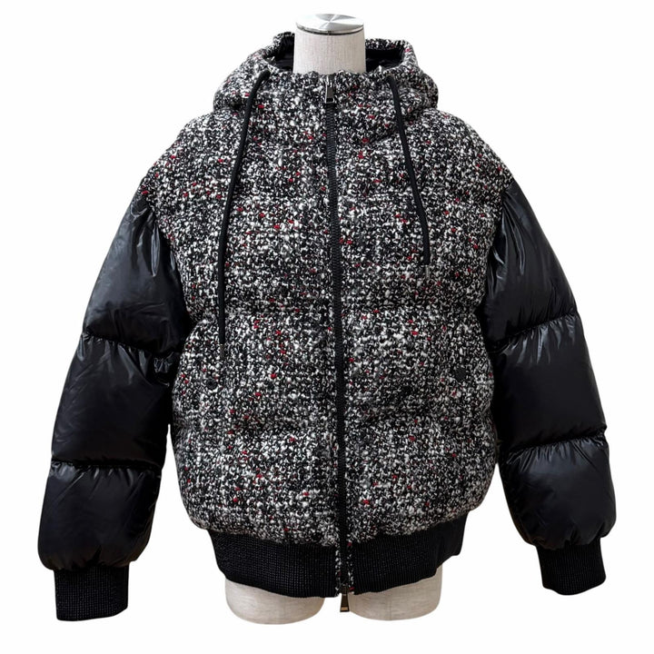 極美品★MONCLER モンクレール 20-21AW RUNIO ウール混 ロゴワッペン付 ツイード切替 フーディ ダウンジャケット マルチ 0 正規品