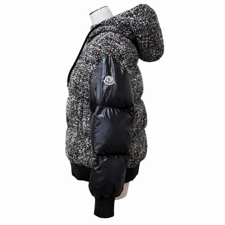 極美品★MONCLER モンクレール 20-21AW RUNIO ウール混 ロゴワッペン付 ツイード切替 フーディ ダウンジャケット マルチ 0 正規品