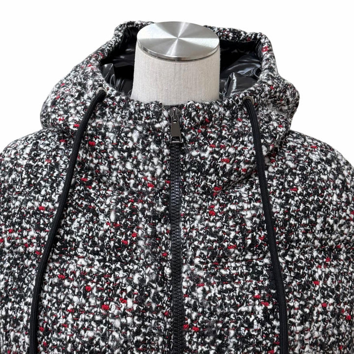 極美品★MONCLER モンクレール 20-21AW RUNIO ウール混 ロゴワッペン付 ツイード切替 フーディ ダウンジャケット マルチ 0 正規品