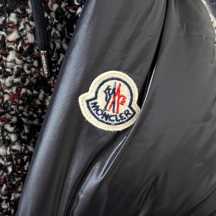 極美品★MONCLER モンクレール 20-21AW RUNIO ウール混 ロゴワッペン付 ツイード切替 フーディ ダウンジャケット マルチ 0 正規品