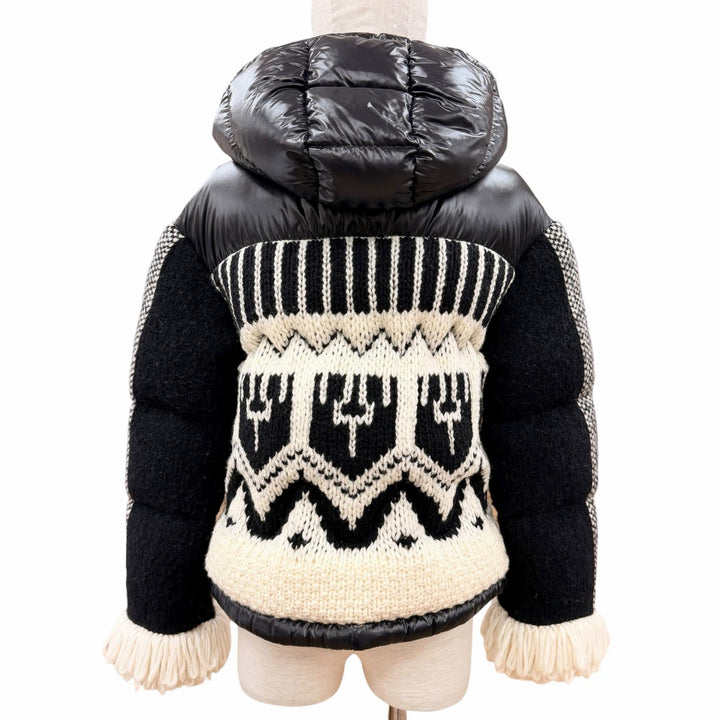 極美品◇MONCLER モンクレール 21-22AW HYOSERIS アルパカ混 ロゴワッペン 袖フリンジ ニット ダウンジャケット 0 正規品 レディース