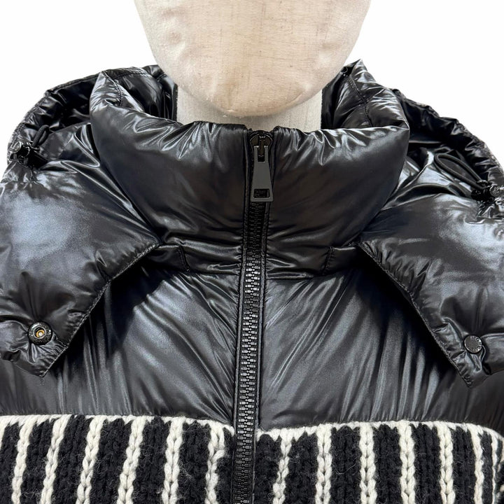 極美品◇MONCLER モンクレール 21-22AW HYOSERIS アルパカ混 ロゴワッペン 袖フリンジ ニット ダウンジャケット 0 正規品 レディース