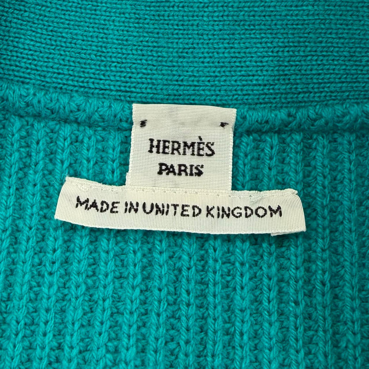 極美品☆HERMES エルメス 24SS 4E2702D1 カシミヤ100％ セリエボタン オーバーサイズ ニット カーディガン ブルーグリーン系 34 正規品