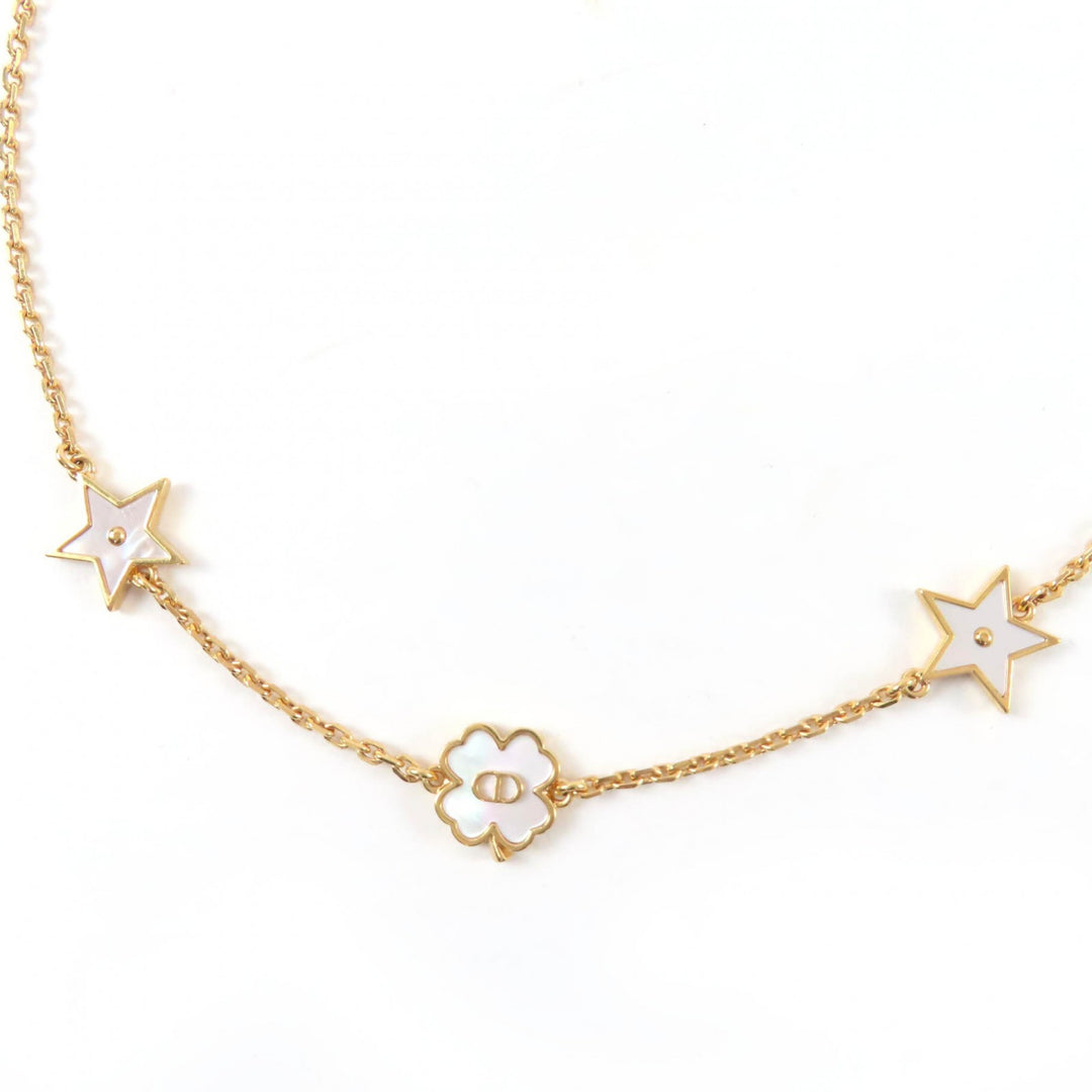 美品☆Christian Dior クリスチャンディオール N3480WOMMP Dior Destiny マザーオブパール スター・クローバー ネックレス ゴールド