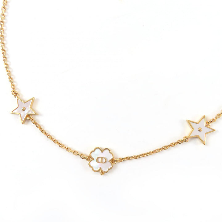 美品☆Christian Dior クリスチャンディオール N3480WOMMP Dior Destiny マザーオブパール スター・クローバー ネックレス ゴールド