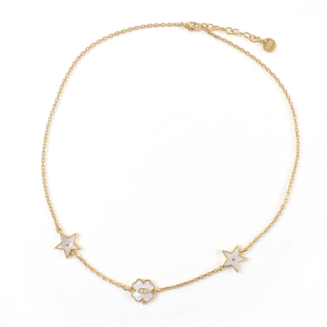 美品☆Christian Dior クリスチャンディオール N3480WOMMP Dior Destiny マザーオブパール スター・クローバー ネックレス ゴールド