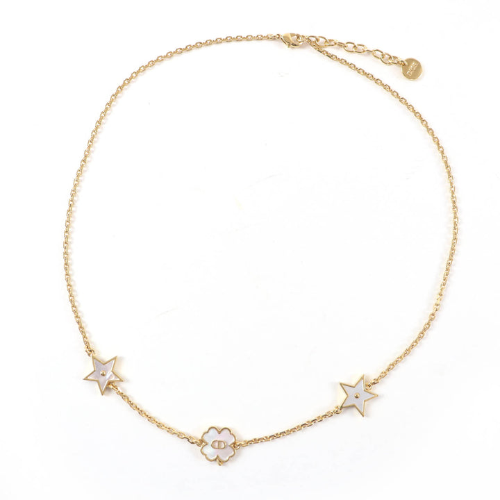 美品☆Christian Dior クリスチャンディオール N3480WOMMP Dior Destiny マザーオブパール スター・クローバー ネックレス ゴールド