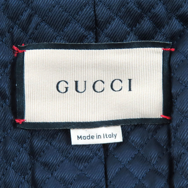未使用品△GUCCI グッチ 669525 GGチェーン ボタン付き 中綿入り ウール ロング コート ネイビー 38 イタリア製 正規品 ハンガー付き
