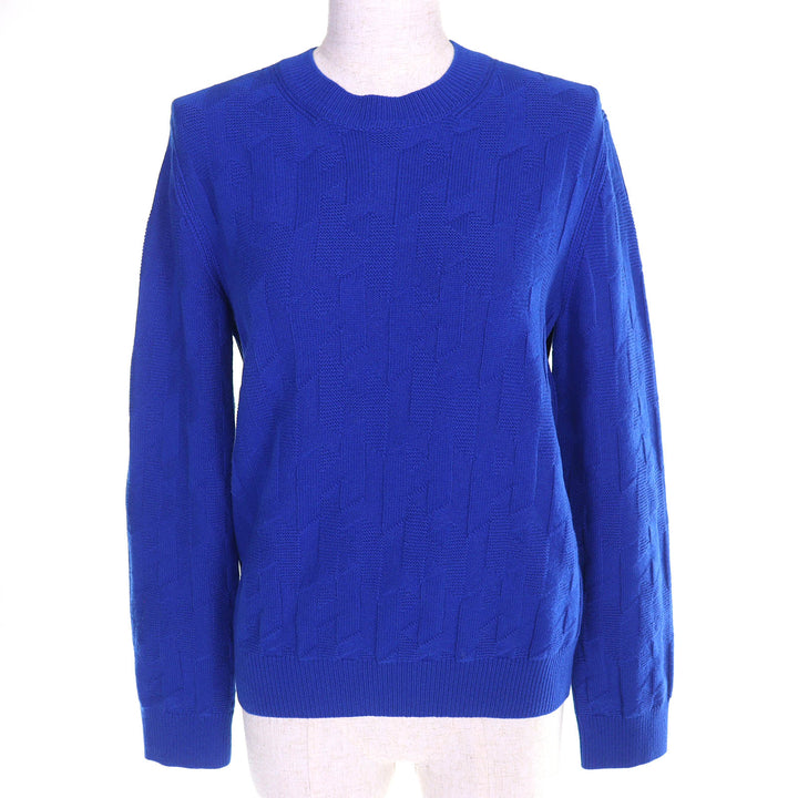 極美品△HERMES エルメス 24SS 4E2611D3 ウール100％ Hモチーフ 総柄 クルーネック 長袖 ニット セーター ブルー 40 正規品 レディース