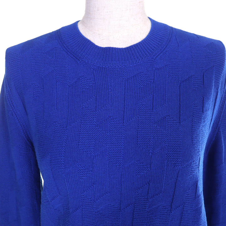 極美品△HERMES エルメス 24SS 4E2611D3 ウール100％ Hモチーフ 総柄 クルーネック 長袖 ニット セーター ブルー 40 正規品 レディース