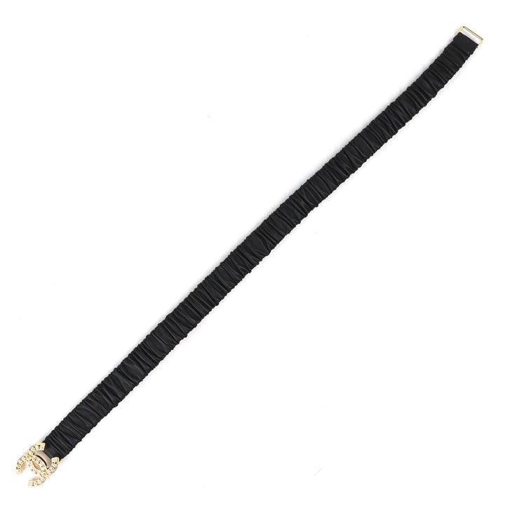 美品△CHANEL シャネル L23A ココマークラインストーンバックル レザー ゴム ベルト ブラック ゴールド金具 75/30 レディース