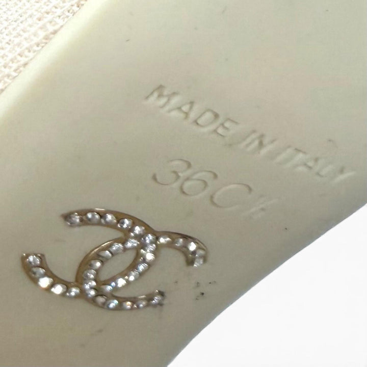 美品★CHANEL シャネル ラインストーンココマーク レースアップ 厚底 ブーティ レースアップシューズ ベージュ 36.5 イタリア製