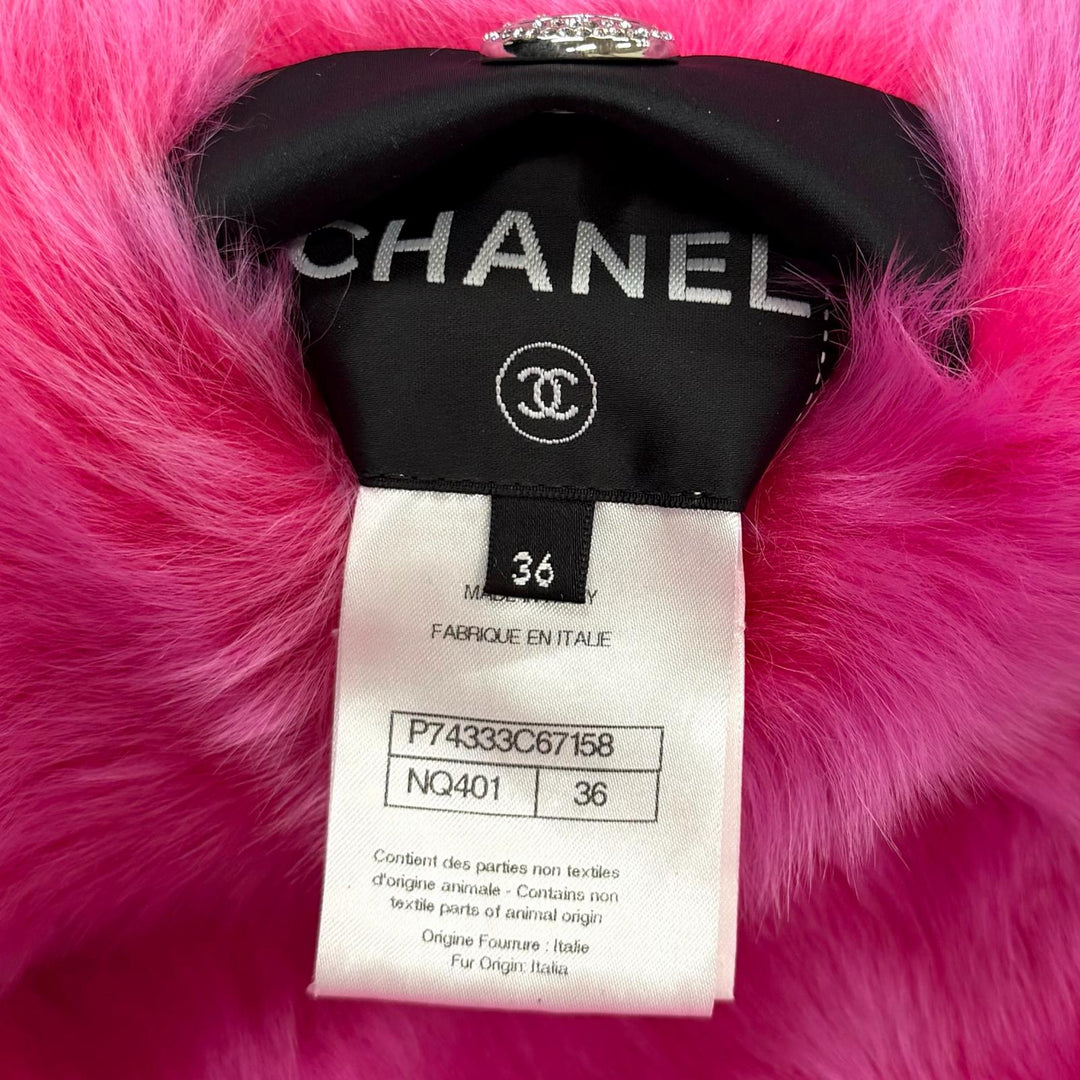 極美品★CHANEL シャネル P74333 リバーシブル ココマークボタン ZIP UP ラムファー ベスト ピンク ブラック 36 イタリア製 正規品